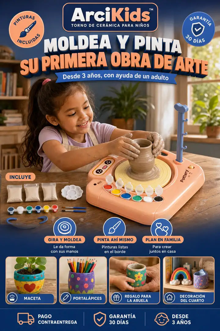 Torno de Cerámica para Niños ArciKids™ - Moldea y Pinta en Casa