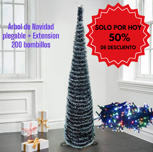 Arbol de Navidad Plegable - Magical Christmas®️ - Obsequio Extensión navideña de 200 bombillos
