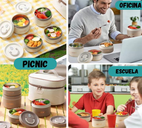 Lonchera Termica Luchbox®️ - Set 4 Puestos -Tu comida caliente por mas tiempo.