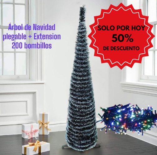 Arbol de Navidad Plegable -  Magical Christmas®️ - Obsequio  Extensión navideña de 200 bombillos