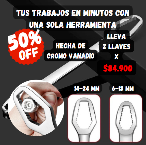 Llave Multiusos Para Todo Tipo De Tuercas💪Hecha De Cromo Vanadio🛠️Ajuste De 6 a 24 mm.