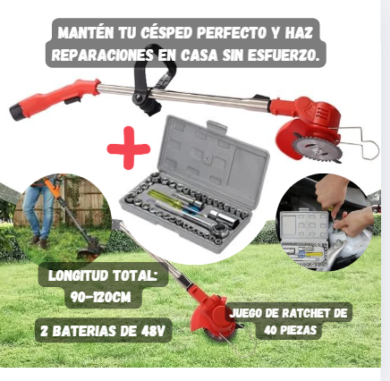 COMBO Cortadora de Cesped Inalambrica con 2 baterias + Juego De Ratchet 40 Piezas + ENVIO GRATIS