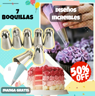 DecoPro®️ Kit 7 Boquillas + Manga🧁Incluye Acopladores Seguros🎁50% OFF