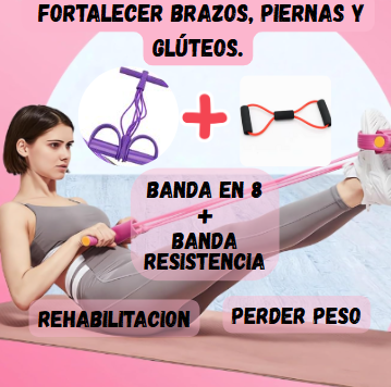 SUPER COMBO Banda Elastica + Banda en 8 Versátil💪 Fortalece sin dañar tus articulaciones.✅